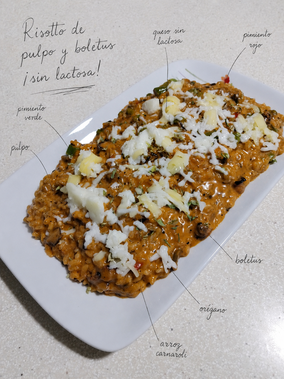 Risotto de pulpo y boletus sin lactosa